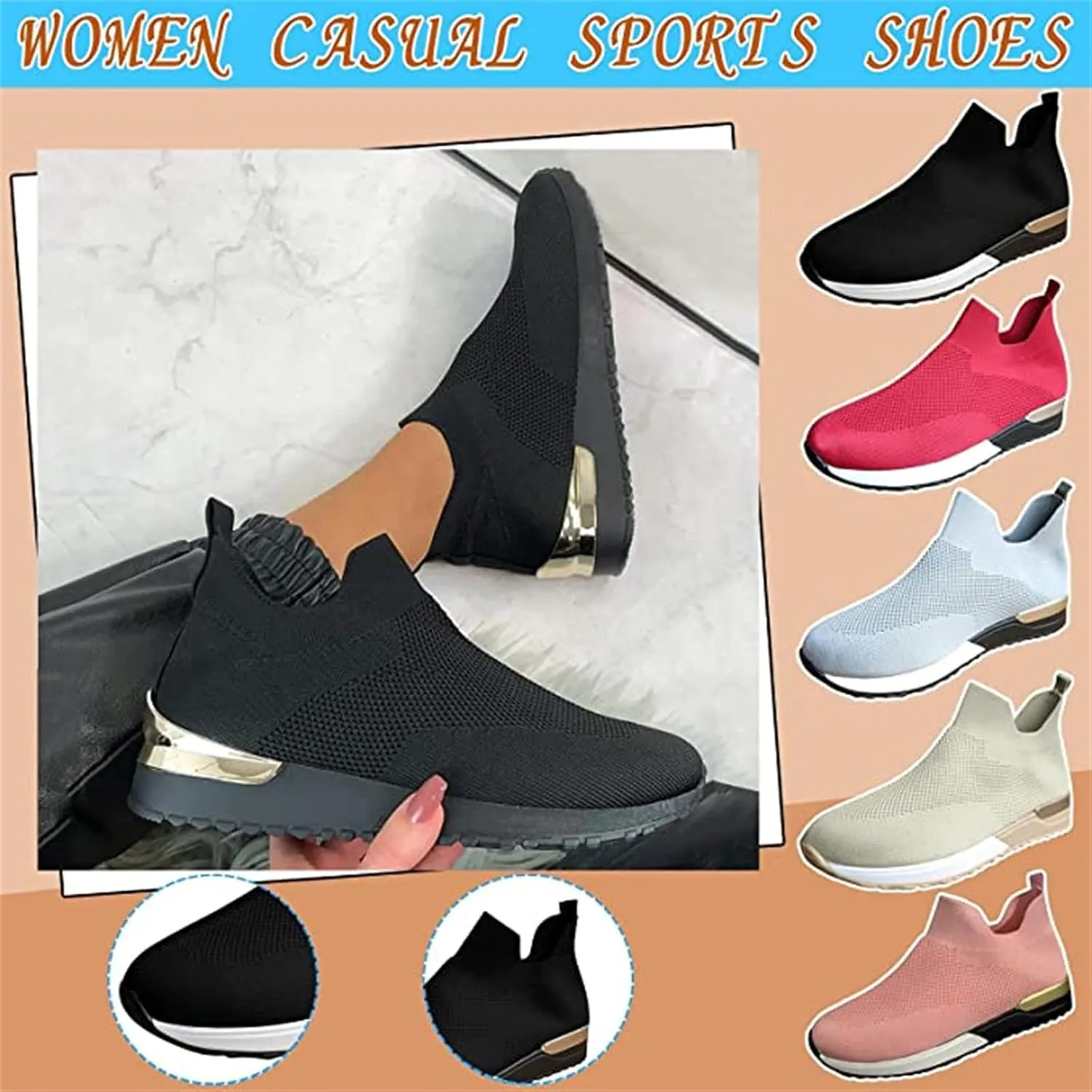 Shoes For Women Sneakers Trendy Athletic Walking Running Shoes Slip On Mesh-Comfortable Athletic Tennis Workout Sneakers