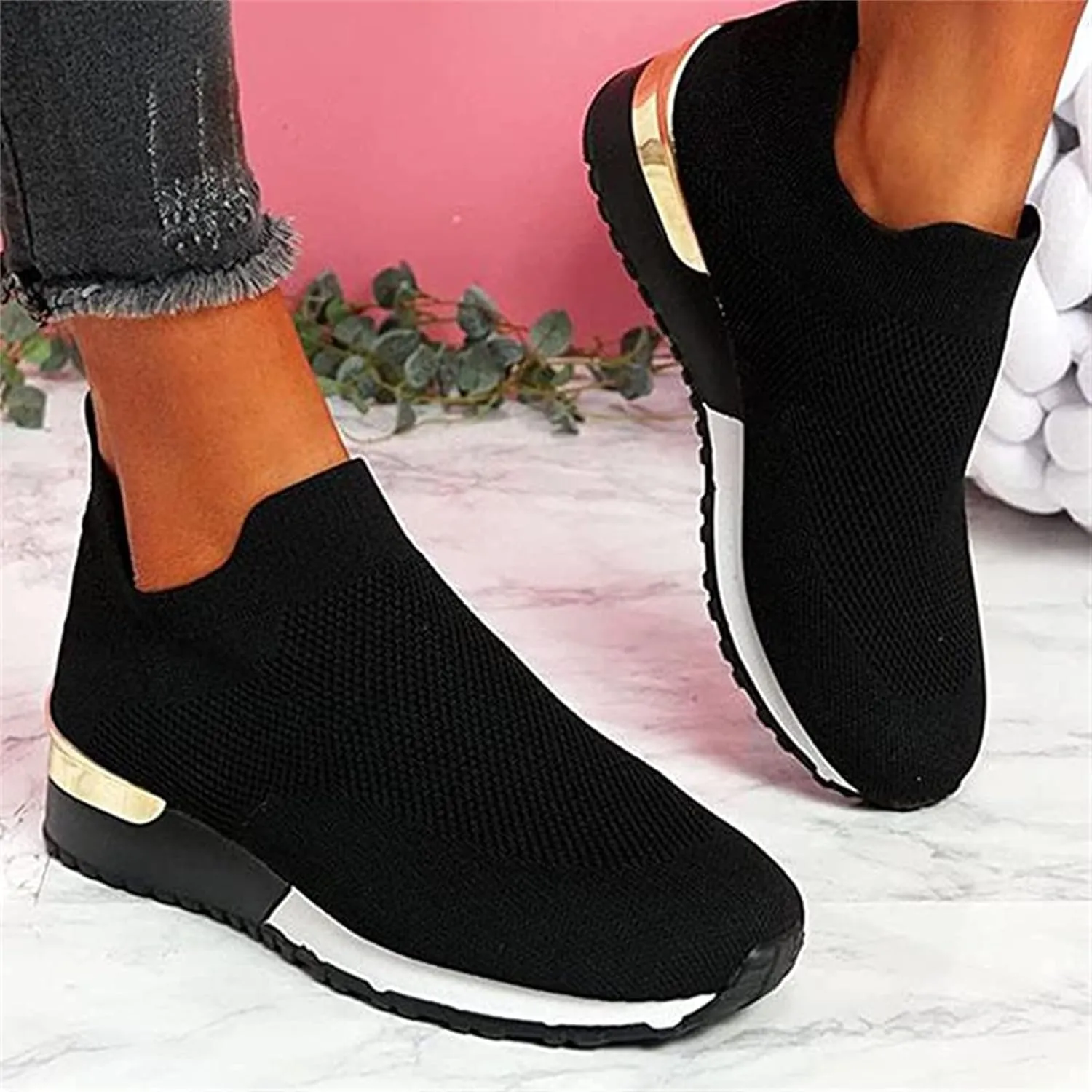 Shoes For Women Trendy Sneakers Walking Shoes Comfort Light Weight Mesh Casual Athletic Gym Tennis Running Slip On Sneakers