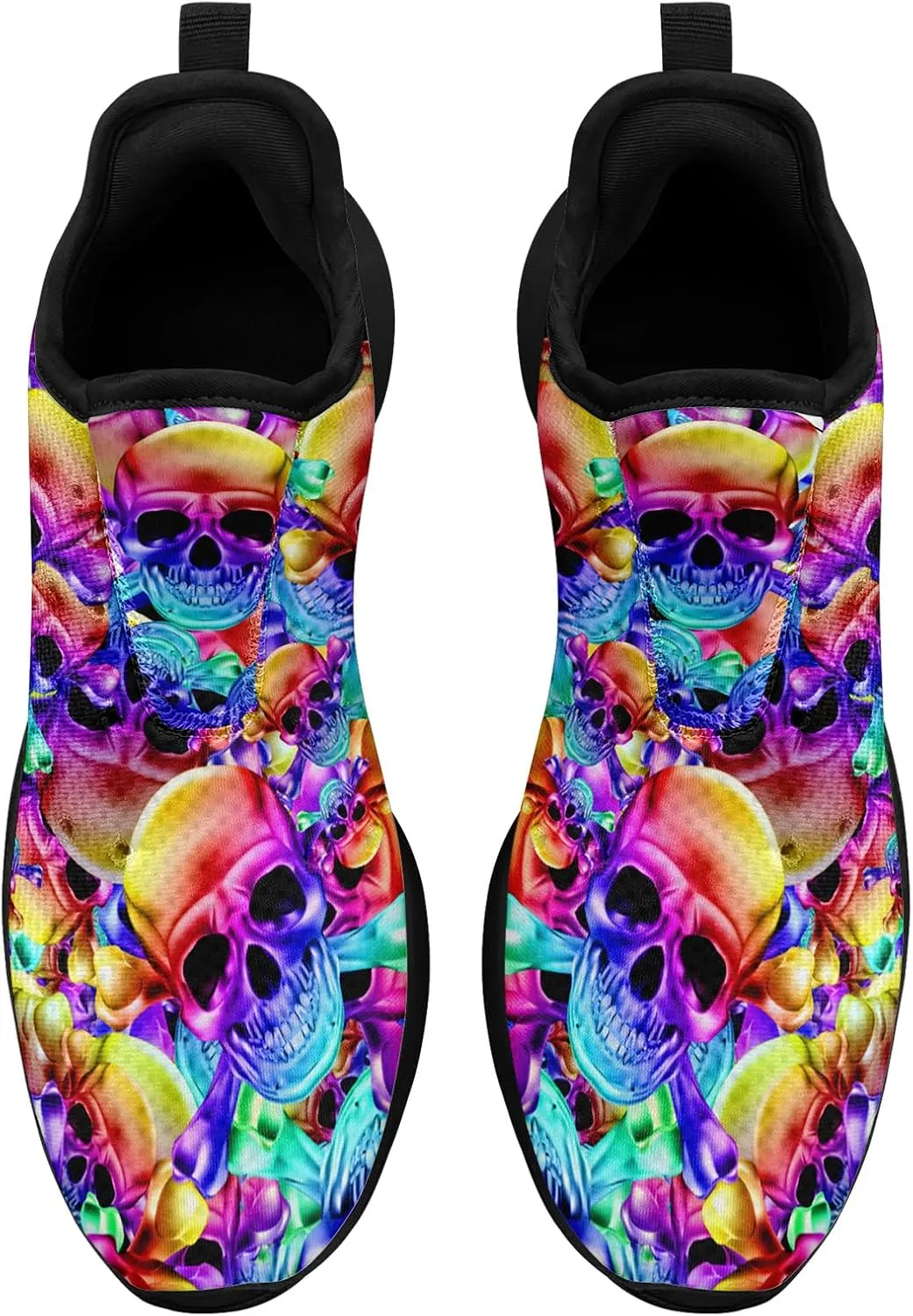 Skull Walking Shoes for Men Mesh Athletic Road Running Shoes Lightweight Breathable Halloween Training Sports Shoes Tennis Walking Sneaker