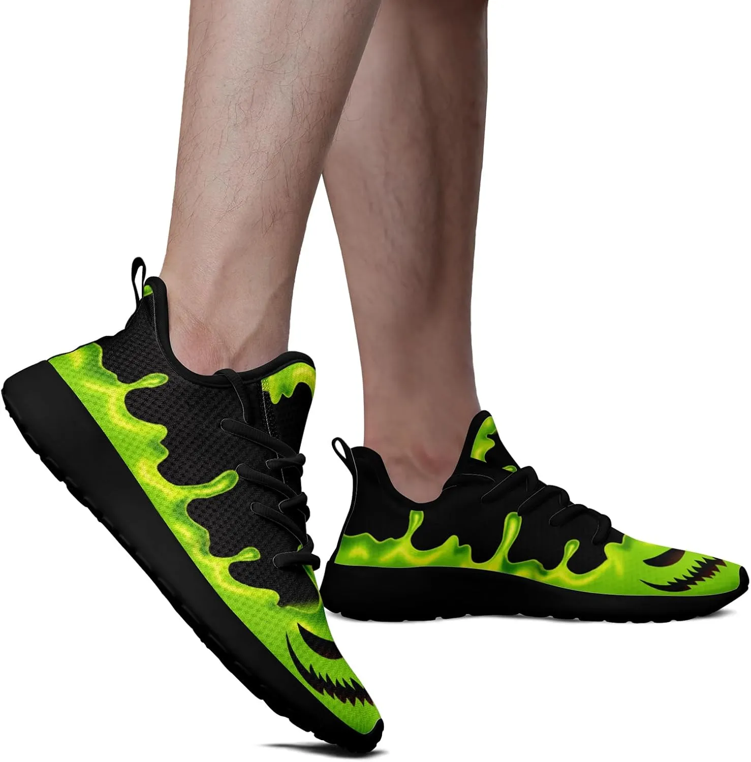 Skull Walking Shoes for Men Mesh Athletic Road Running Shoes Lightweight Breathable Halloween Training Sports Shoes Tennis Walking Sneaker