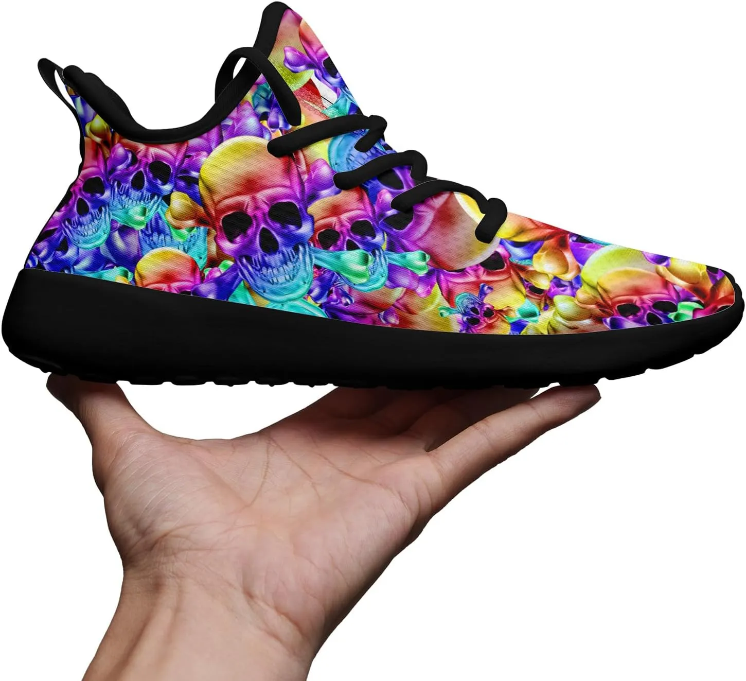 Skull Walking Shoes for Men Mesh Athletic Road Running Shoes Lightweight Breathable Halloween Training Sports Shoes Tennis Walking Sneaker