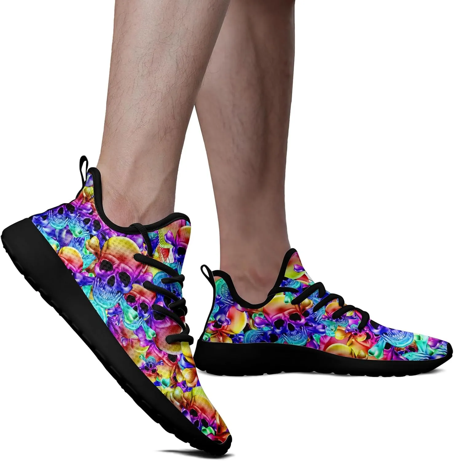Skull Walking Shoes for Men Mesh Athletic Road Running Shoes Lightweight Breathable Halloween Training Sports Shoes Tennis Walking Sneaker
