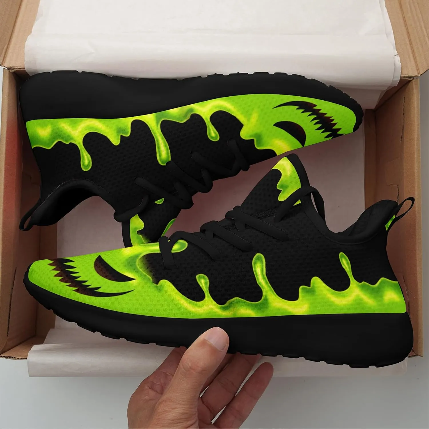 Skull Walking Shoes for Men Mesh Athletic Road Running Shoes Lightweight Breathable Halloween Training Sports Shoes Tennis Walking Sneaker