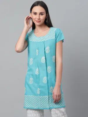 Sky Blue Chikankari Short Kurta