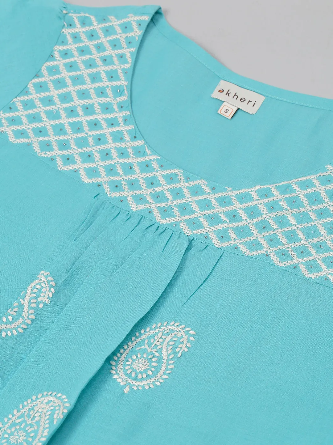Sky Blue Chikankari Short Kurta