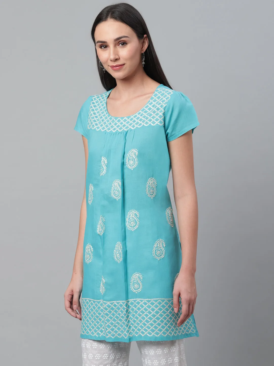 Sky Blue Chikankari Short Kurta