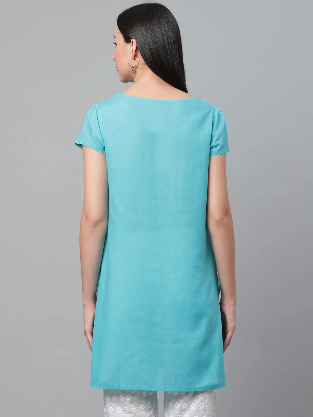Sky Blue Chikankari Short Kurta