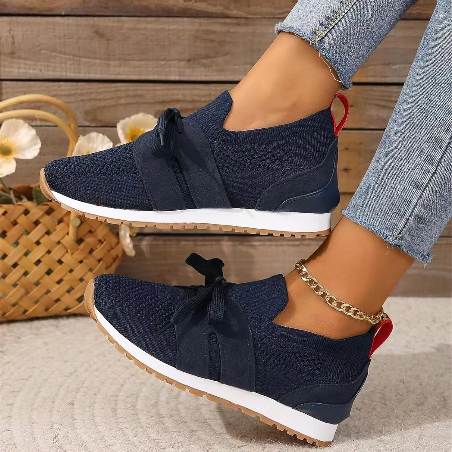 Slip On Sneakers Women Arch Support Walking Tennis Shoes Memory Foam Lightweight Casual Athletic Running Gym Shoes