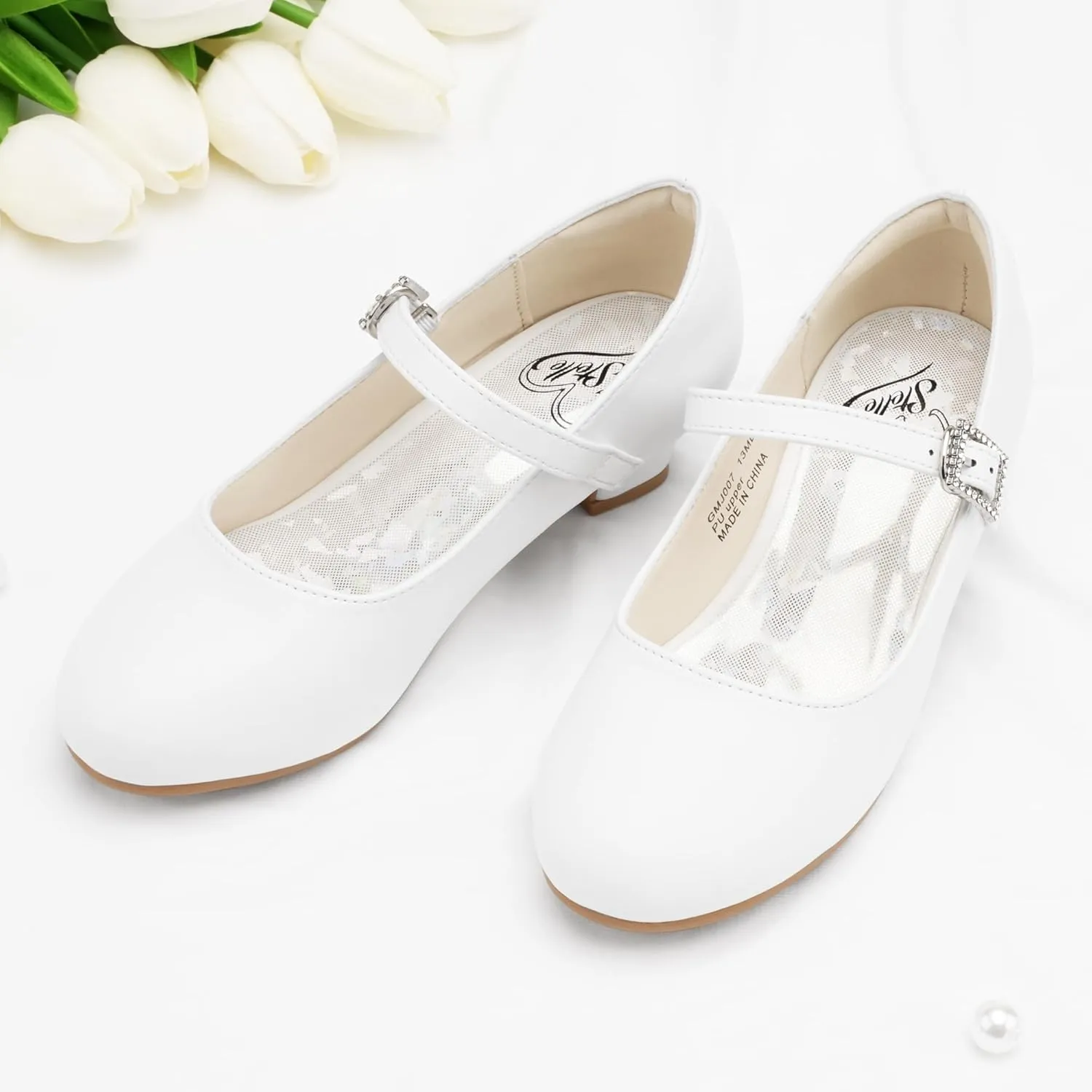 Stelle Girls Glossy Dress Shoes Mary Jane Heels Party Wedding Princess School Uniform Shoes for Kids and Toddlers