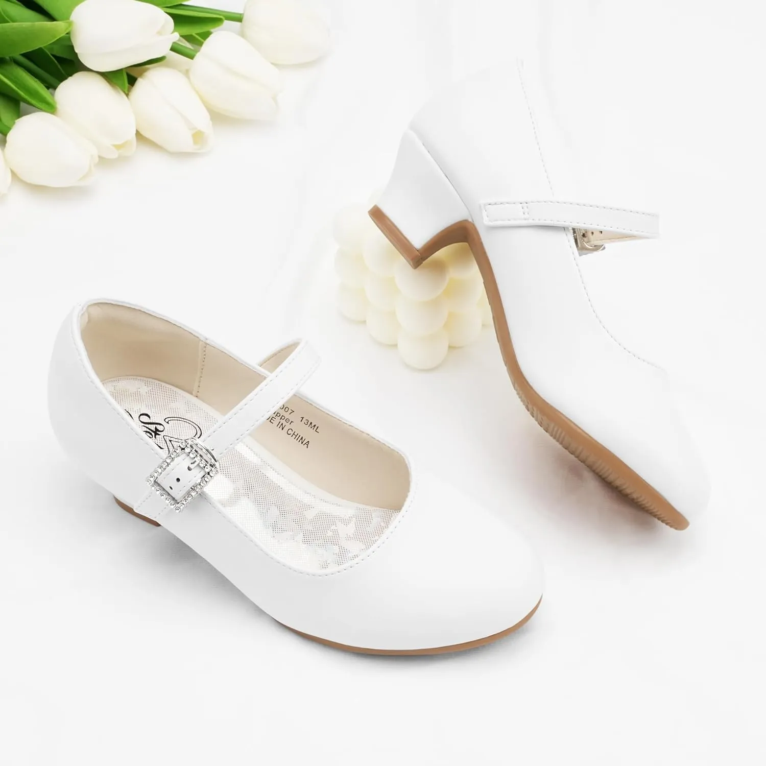 Stelle Girls Glossy Dress Shoes Mary Jane Heels Party Wedding Princess School Uniform Shoes for Kids and Toddlers