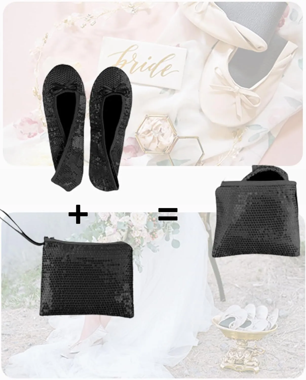 Stylish Foldable Ballet Flats for Women Portable Roll Up Travel Shoes for Wedding Bridesmaid Includes Carrying Pouch