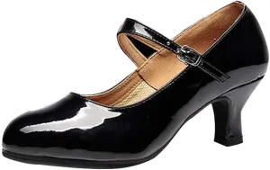 SuanlaTDS Women Toe Closed Indoor Tango Ballroom Dancing Party Shoes Glossy Shoes Low Heel Pump (Black, 7)