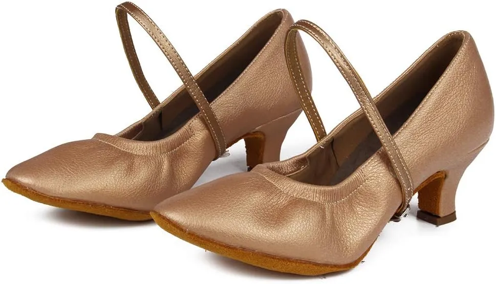 TINRYMX Women's Latin Dance Shoes Ballroom Closed Toe Low Heel Salsa Practice Performance Dance Shoes, CMJ-5003-5