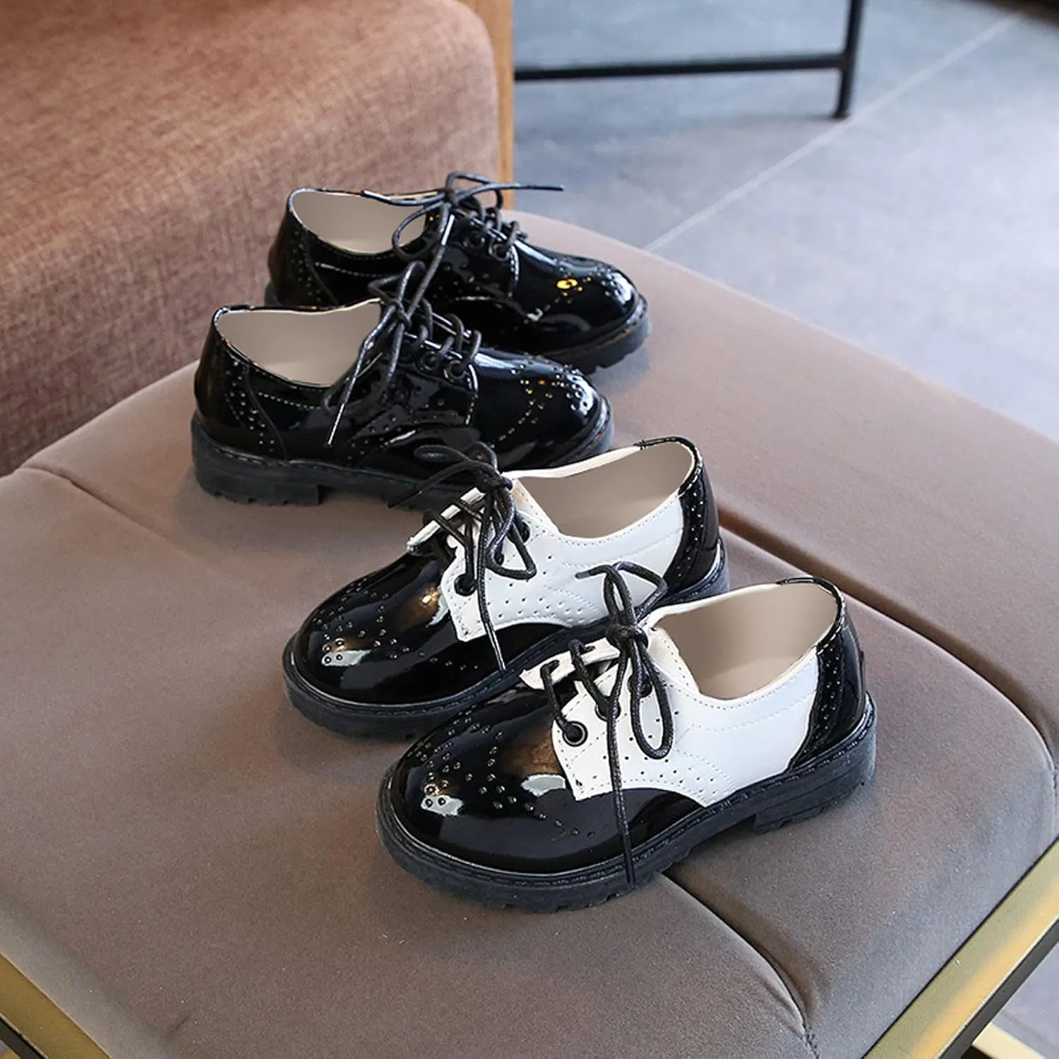 Toddler Kids Lace-Up Up Faux Leather School Uniform Formal Shoes Boys Comfort Oxfords Dress Shoes for Little Kid