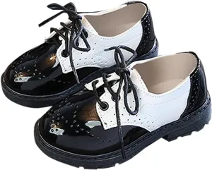 Toddler Kids Lace-Up Up Faux Leather School Uniform Formal Shoes Boys Comfort Oxfords Dress Shoes for Little Kid