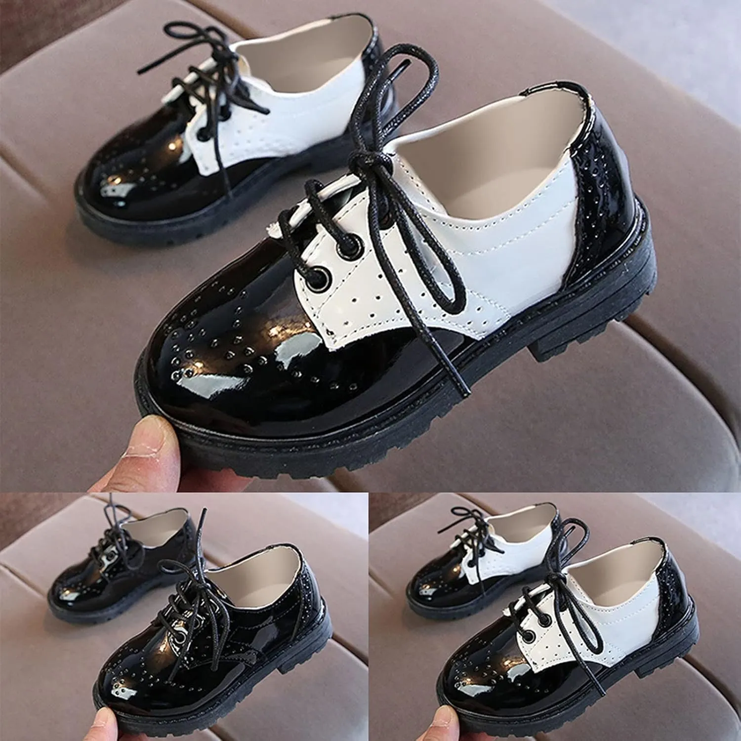 Toddler Kids Lace-Up Up Faux Leather School Uniform Formal Shoes Boys Comfort Oxfords Dress Shoes for Little Kid