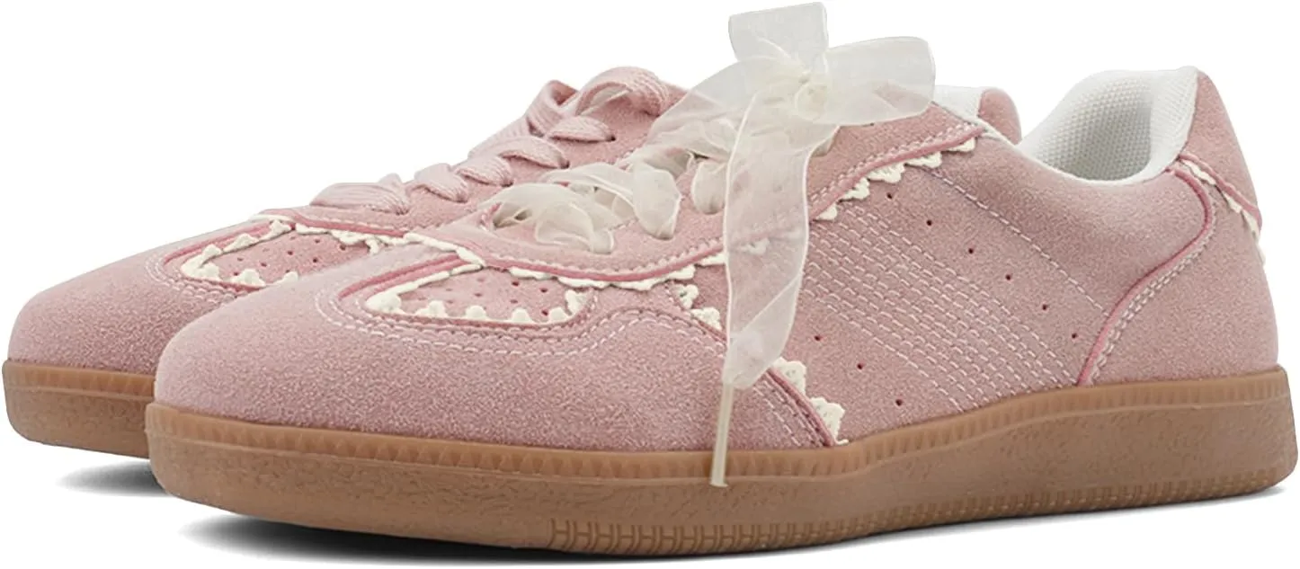 UBWDU Lace Fashion Ballet Sneakers for Women 2025  Trendy Cute Crochet Ribbon Lace-Up Casual Spring Shoes