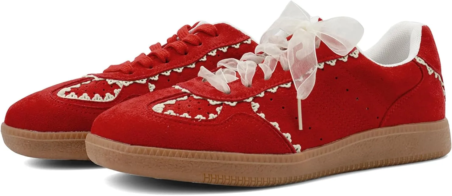 UBWDU Lace Fashion Ballet Sneakers for Women 2025  Trendy Cute Crochet Ribbon Lace-Up Casual Spring Shoes