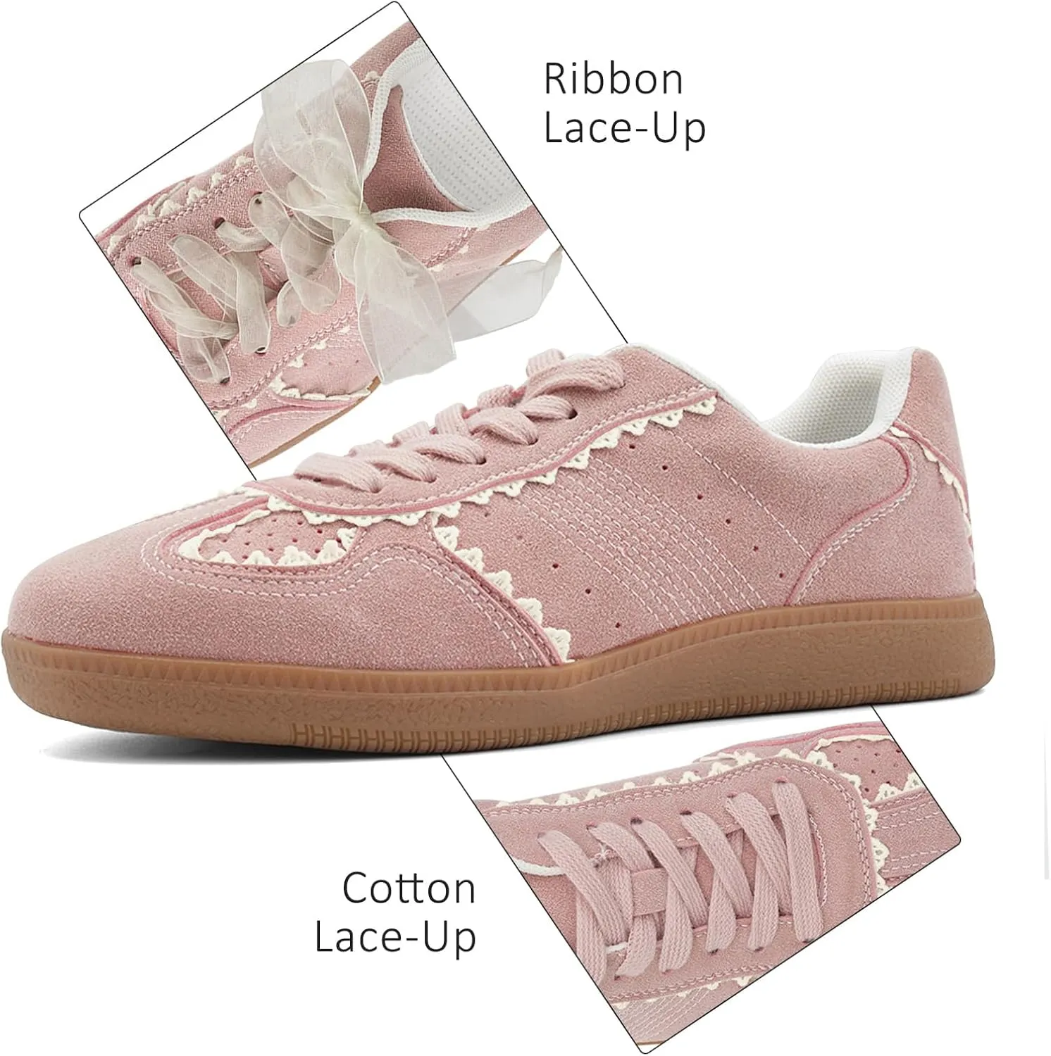 UBWDU Lace Fashion Ballet Sneakers for Women 2025  Trendy Cute Crochet Ribbon Lace-Up Casual Spring Shoes