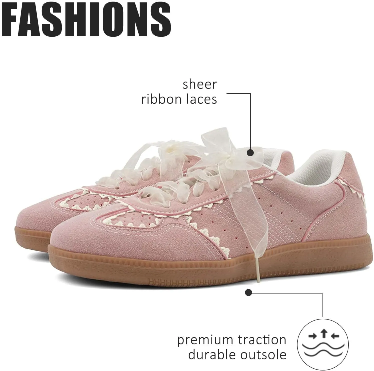 UBWDU Lace Fashion Ballet Sneakers for Women 2025  Trendy Cute Crochet Ribbon Lace-Up Casual Spring Shoes