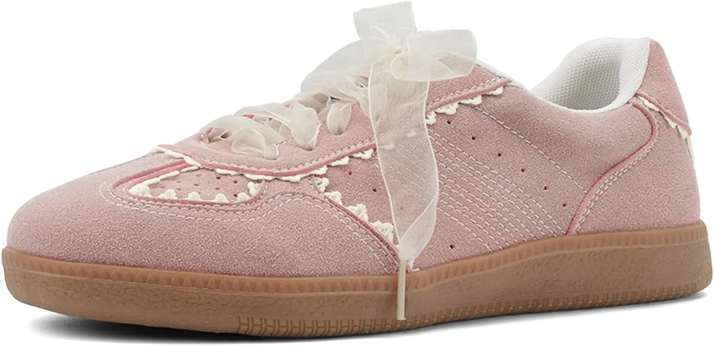 UBWDU Lace Fashion Ballet Sneakers for Women 2025  Trendy Cute Crochet Ribbon Lace-Up Casual Spring Shoes