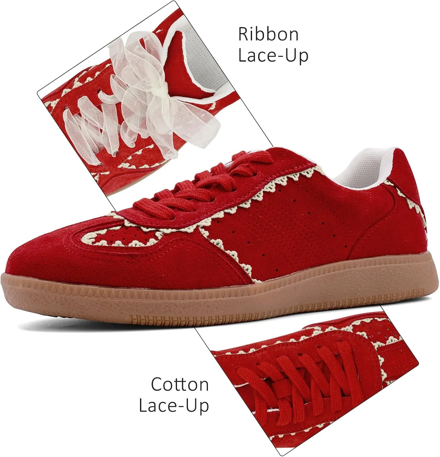 UBWDU Lace Fashion Ballet Sneakers for Women 2025  Trendy Cute Crochet Ribbon Lace-Up Casual Spring Shoes