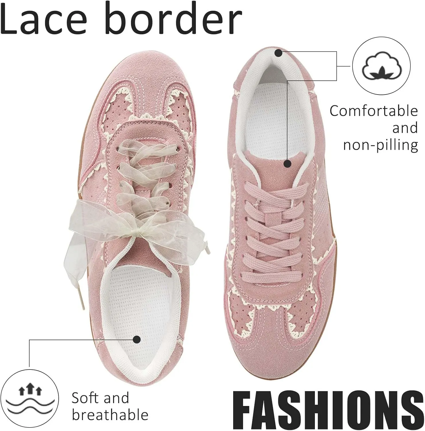 UBWDU Lace Fashion Ballet Sneakers for Women 2025  Trendy Cute Crochet Ribbon Lace-Up Casual Spring Shoes