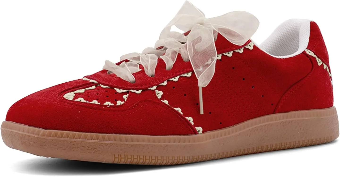 UBWDU Lace Fashion Ballet Sneakers for Women 2025  Trendy Cute Crochet Ribbon Lace-Up Casual Spring Shoes