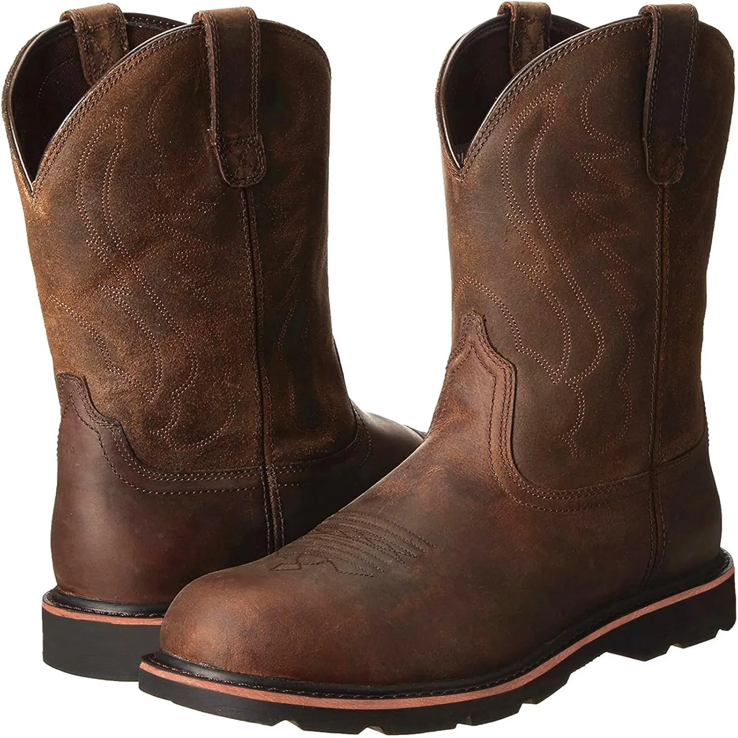 Western Cowboy Boots Mens Brown Cowboy Boots Square Toe Shoes Fall Boots Leather Country Work Boot