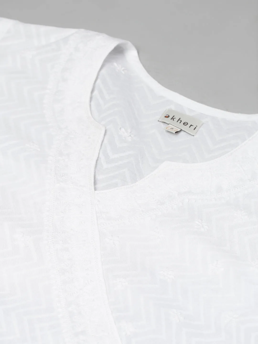 White Chikankari A-line Collared Kurta