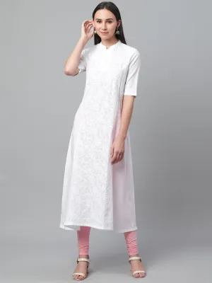 White Chikankari A-line Collared Kurta