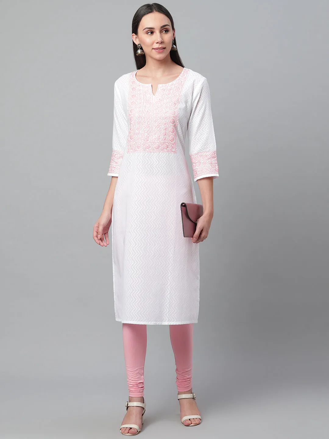 White Chikankari Kurta with Zig-Zag Self Design