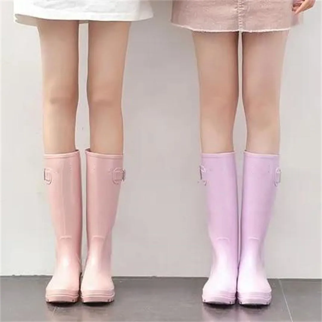 Women Ankle Rain Boots Jelly Rain Wedge Rain solid Color Waterproof Rubber Boots