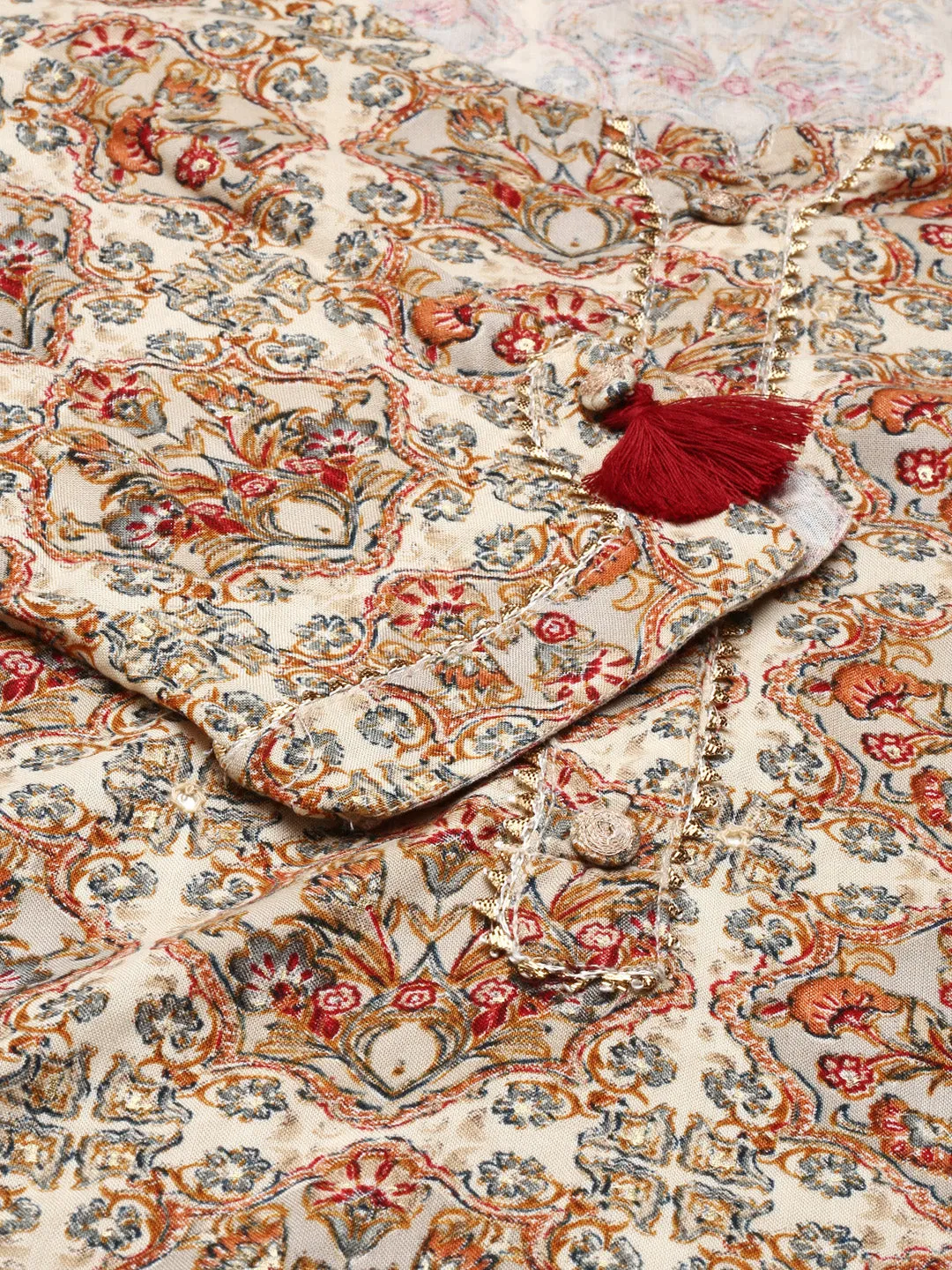 Women Cream Printed Straight Kurta