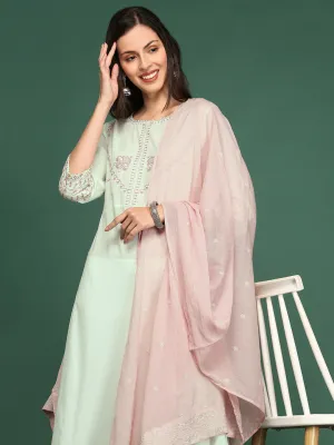 Women Green Embroidered A-Line Kurta