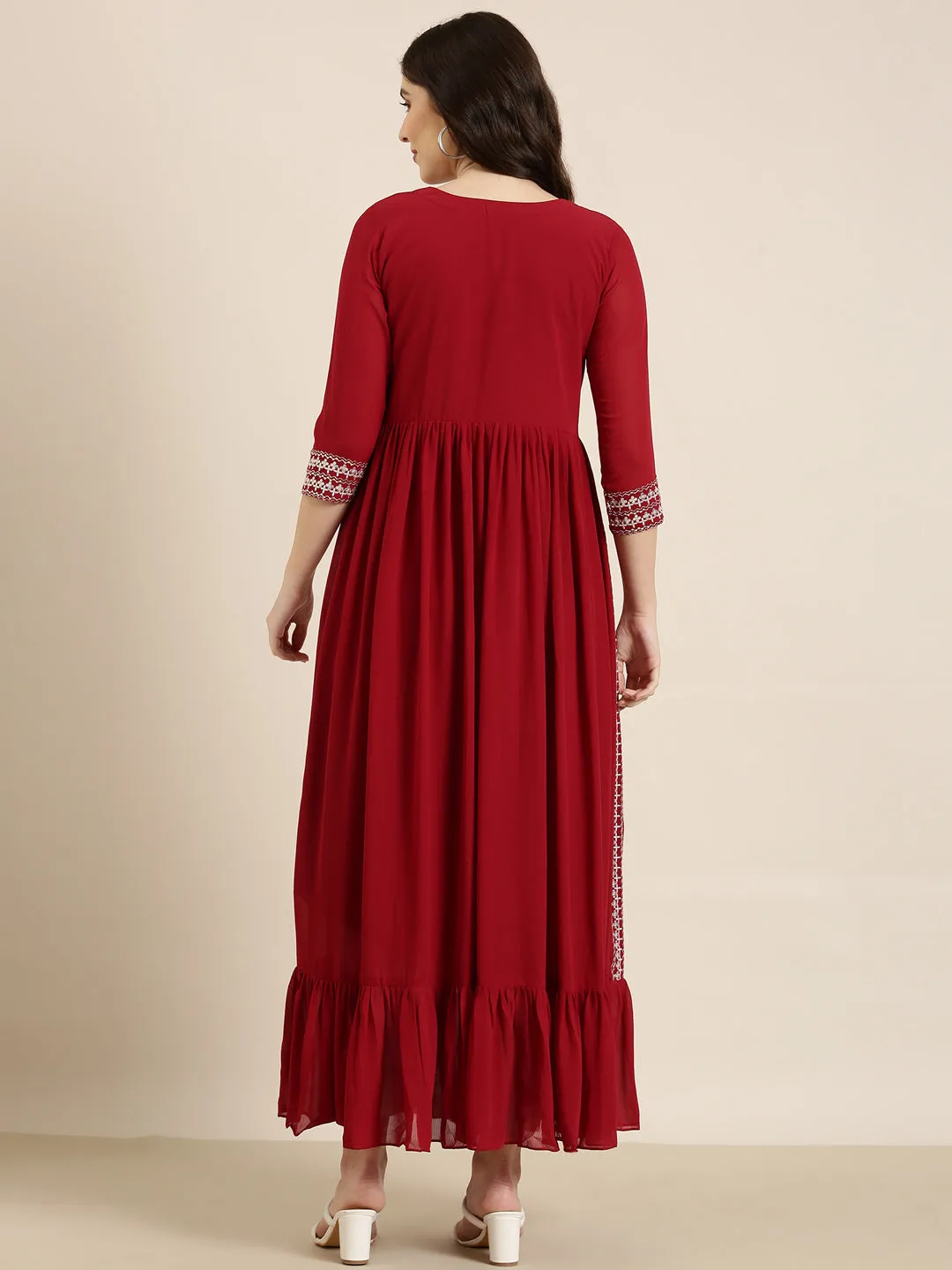 Women Maroon Ethnic Motif Printed Anarkali Kurta
