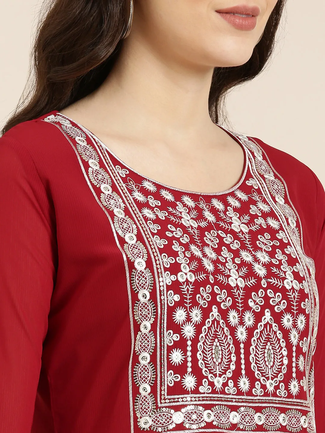 Women Maroon Ethnic Motif Printed Anarkali Kurta