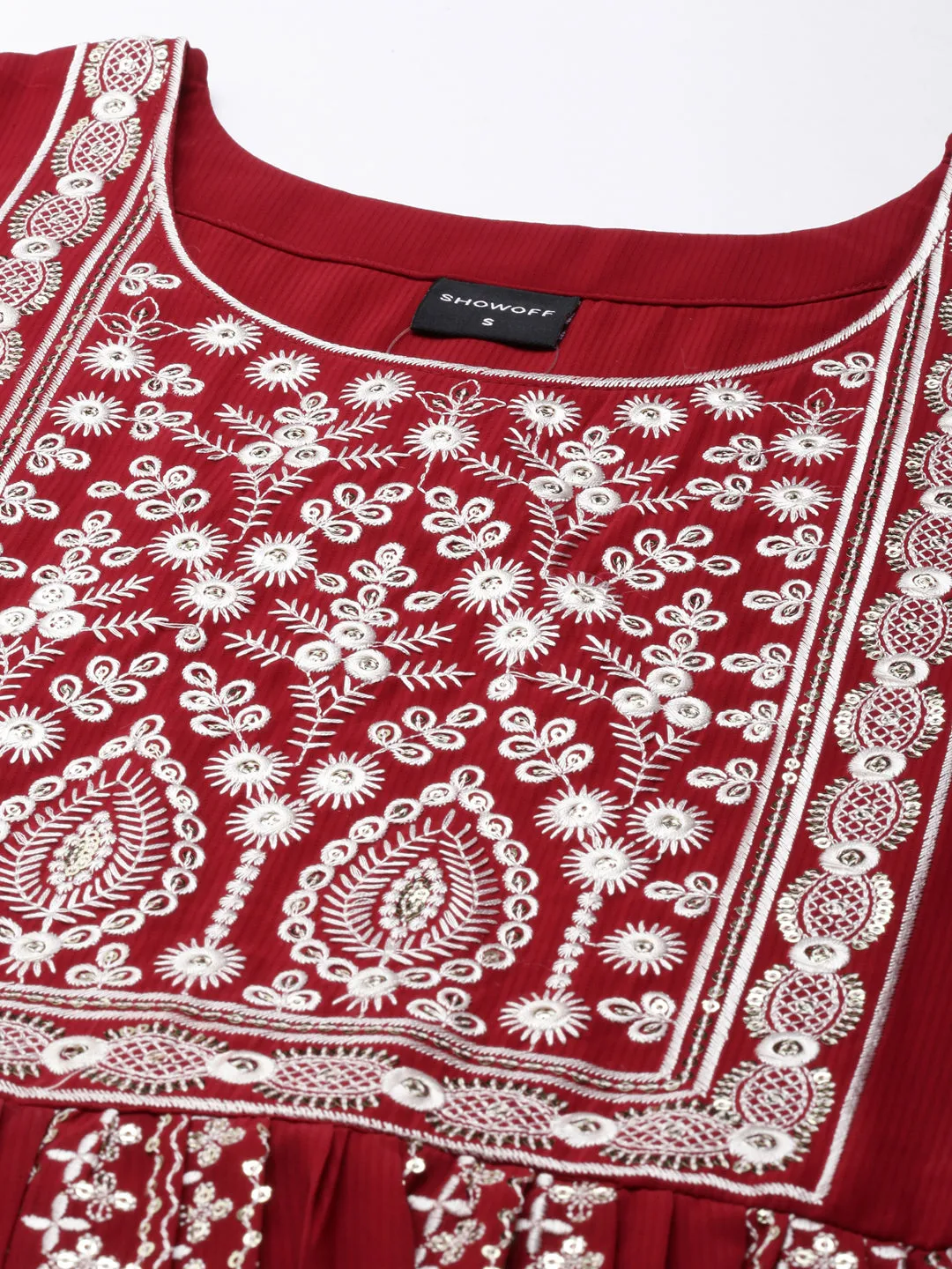 Women Maroon Ethnic Motif Printed Anarkali Kurta