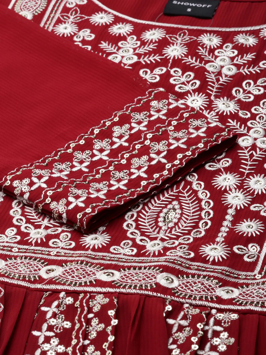 Women Maroon Ethnic Motif Printed Anarkali Kurta