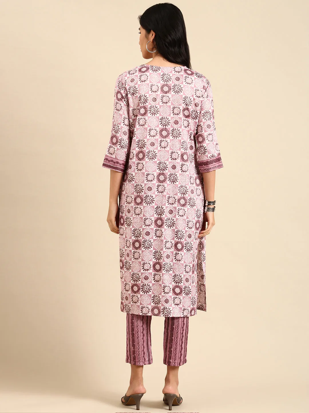 Women Mauve Ethnic Motifs Printed Kurta Set