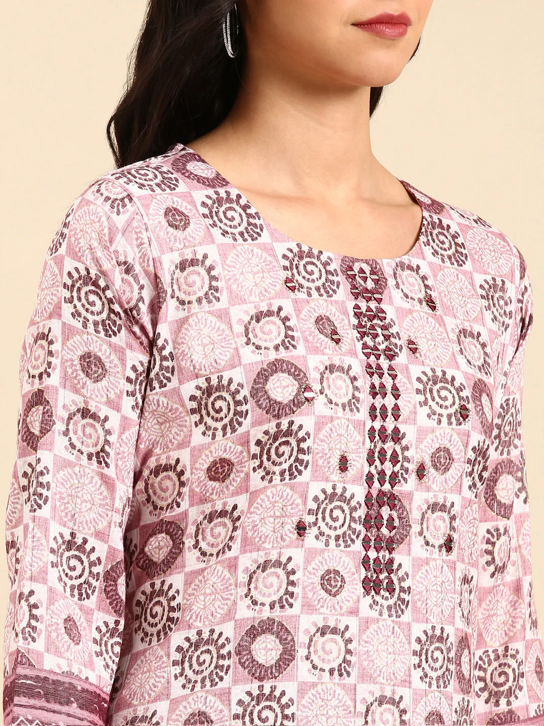 Women Mauve Ethnic Motifs Printed Kurta Set
