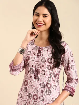 Women Mauve Ethnic Motifs Printed Kurta Set