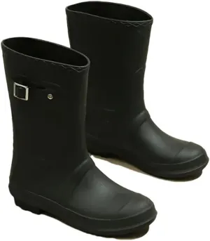 Women Mid-Calf Rubber Rain Boots Waterproof Water Shoes Wellies Boots Non-Slip Rainboots Slip-On