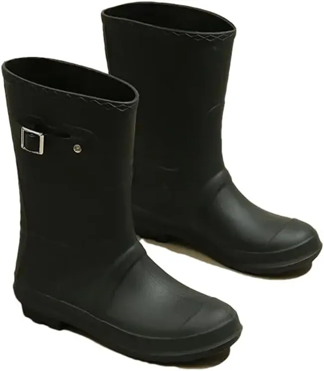 Women Mid-Calf Rubber Rain Boots Waterproof Water Shoes Wellies Boots Non-Slip Rainboots Slip-On