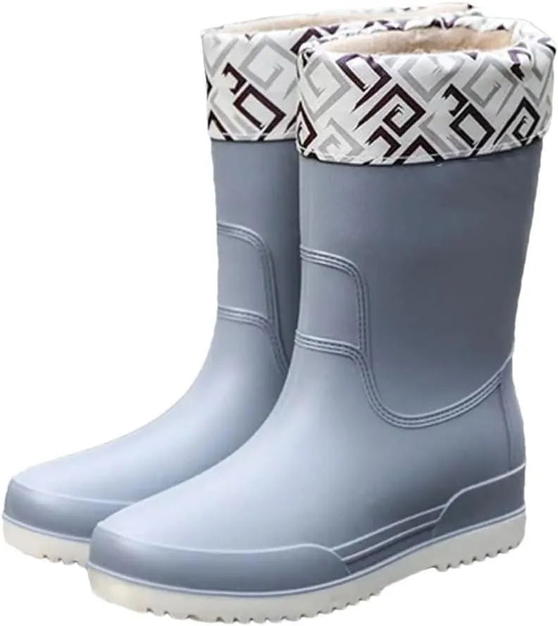 Women Rain Boots Mid-Tube Non-Slip Outdoor Wear-Resistant Kitchen Car Wash Thick-Soled Rubber Shoes