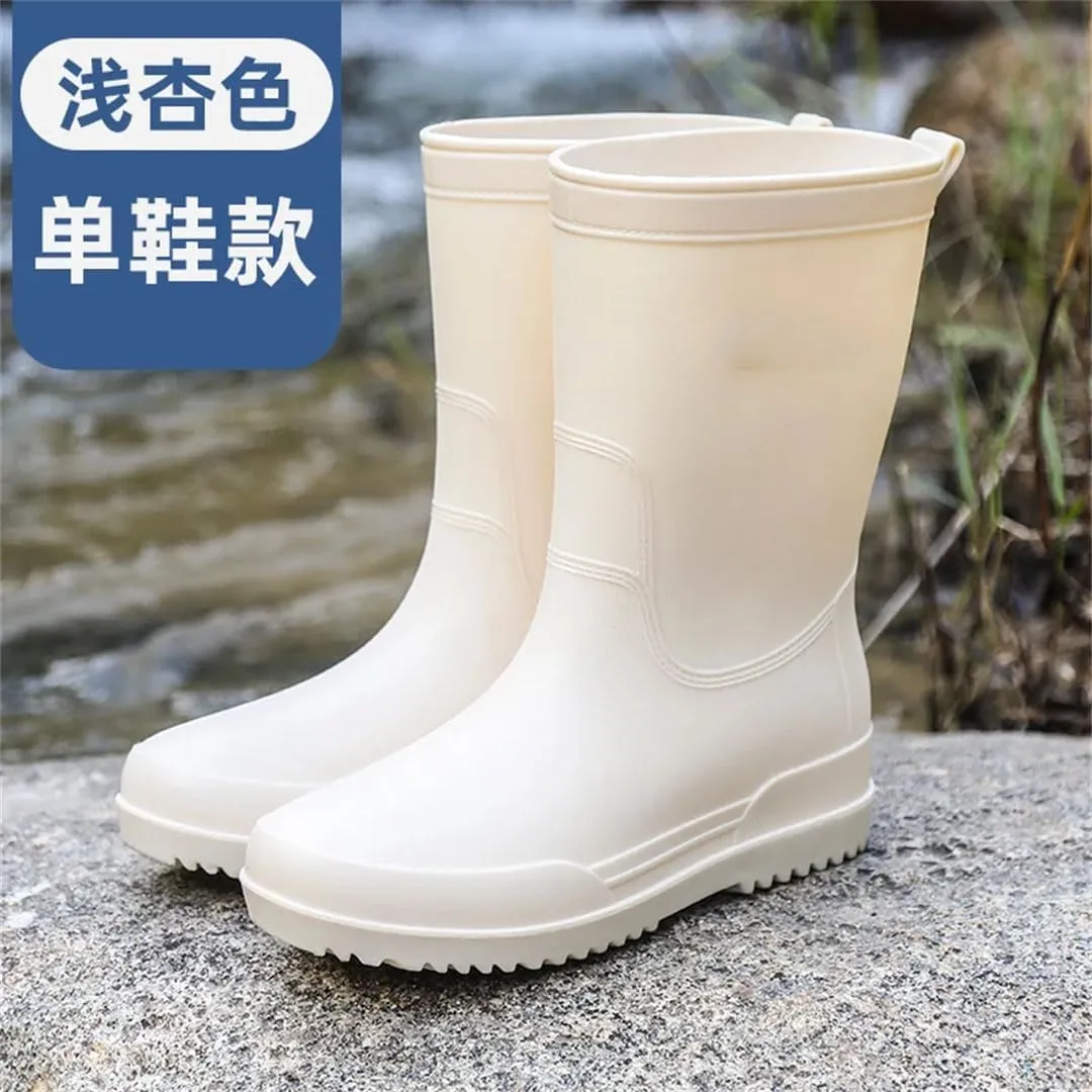 Women Rain Boots Mid-Tube Non-Slip Outdoor Wear-Resistant Kitchen Car Wash Thick-Soled Rubber Shoes