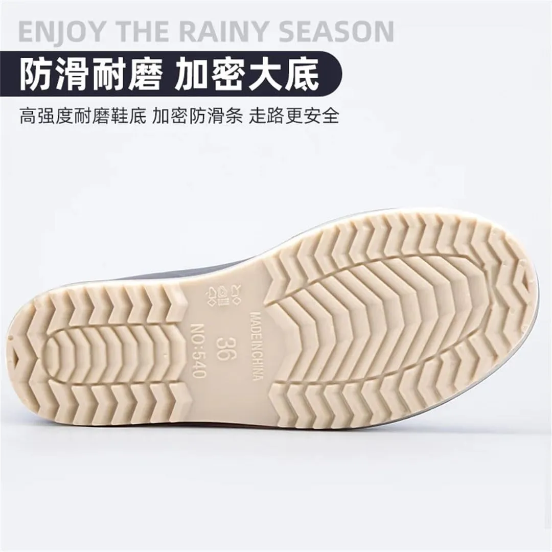 Women Rain Boots Mid-Tube Non-Slip Outdoor Wear-Resistant Kitchen Car Wash Thick-Soled Rubber Shoes