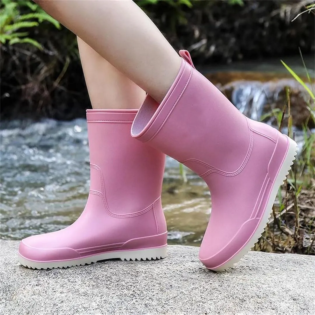 Women Rain Boots Mid-Tube Non-Slip Outdoor Wear-Resistant Kitchen Car Wash Thick-Soled Rubber Shoes