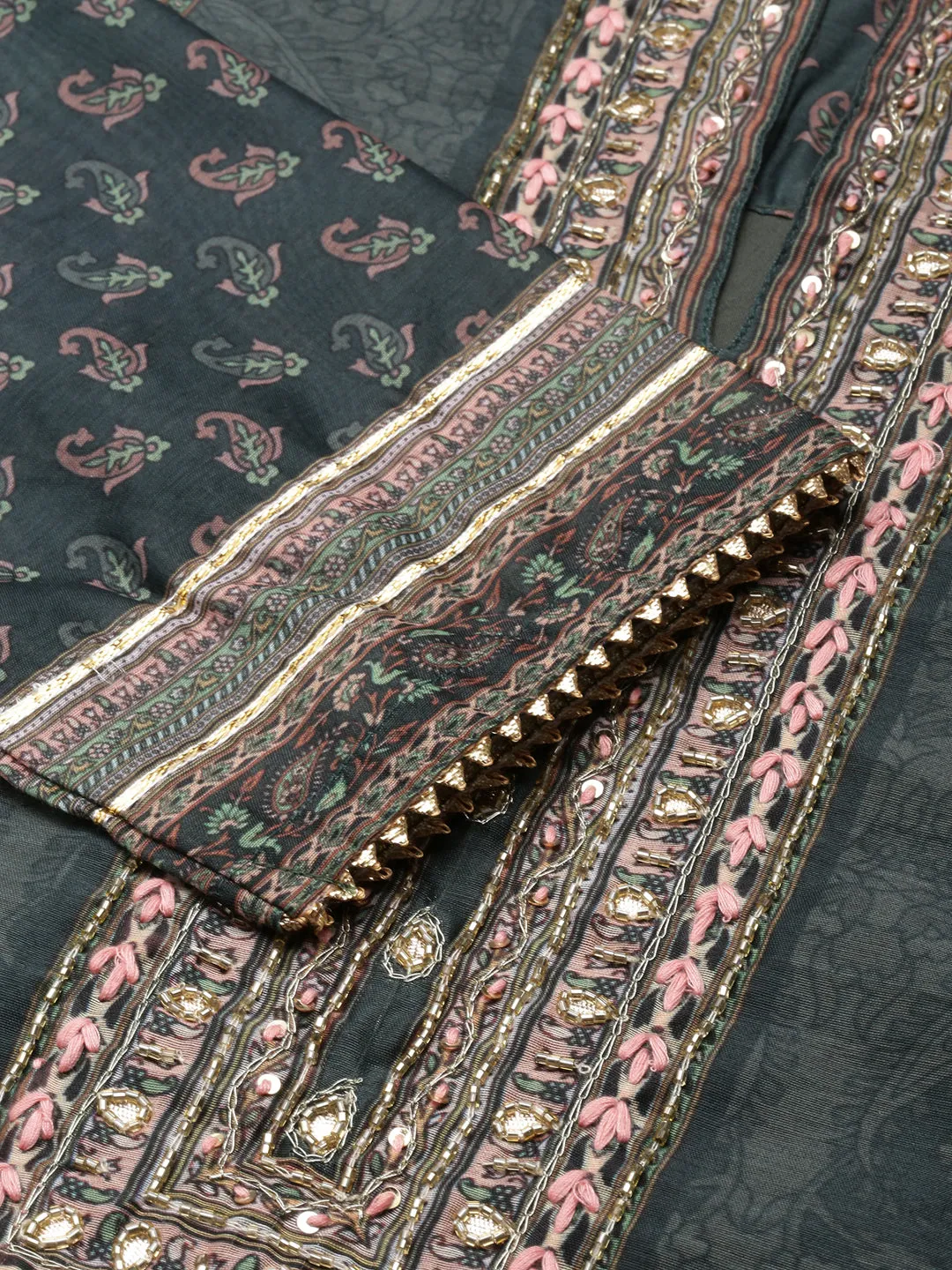 Women Straight Green Paisley Kurta Sets with Trousers & Dupatta
