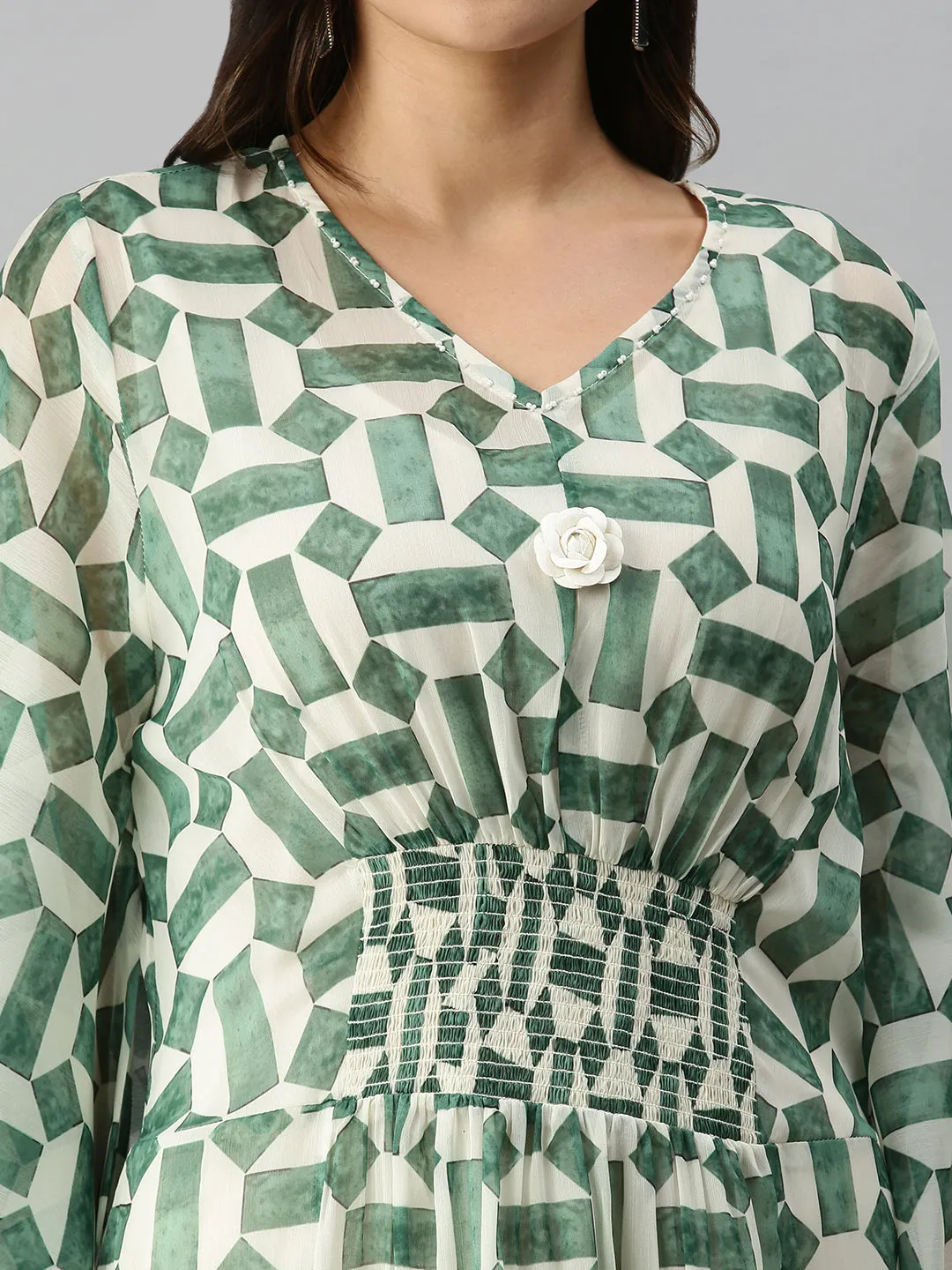 Women White Geometrical Kaftan Kurta